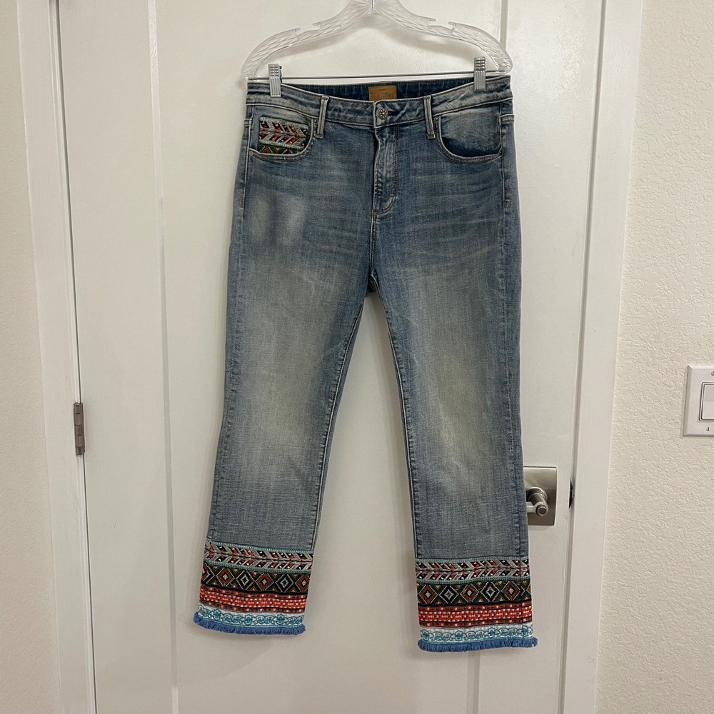 Driftwood Colette Embroidered Fringe Womens Jeans Aztec Vibrant Fall Retro